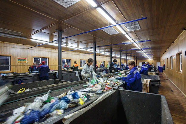 Disposal working separating and sorting waste by hand